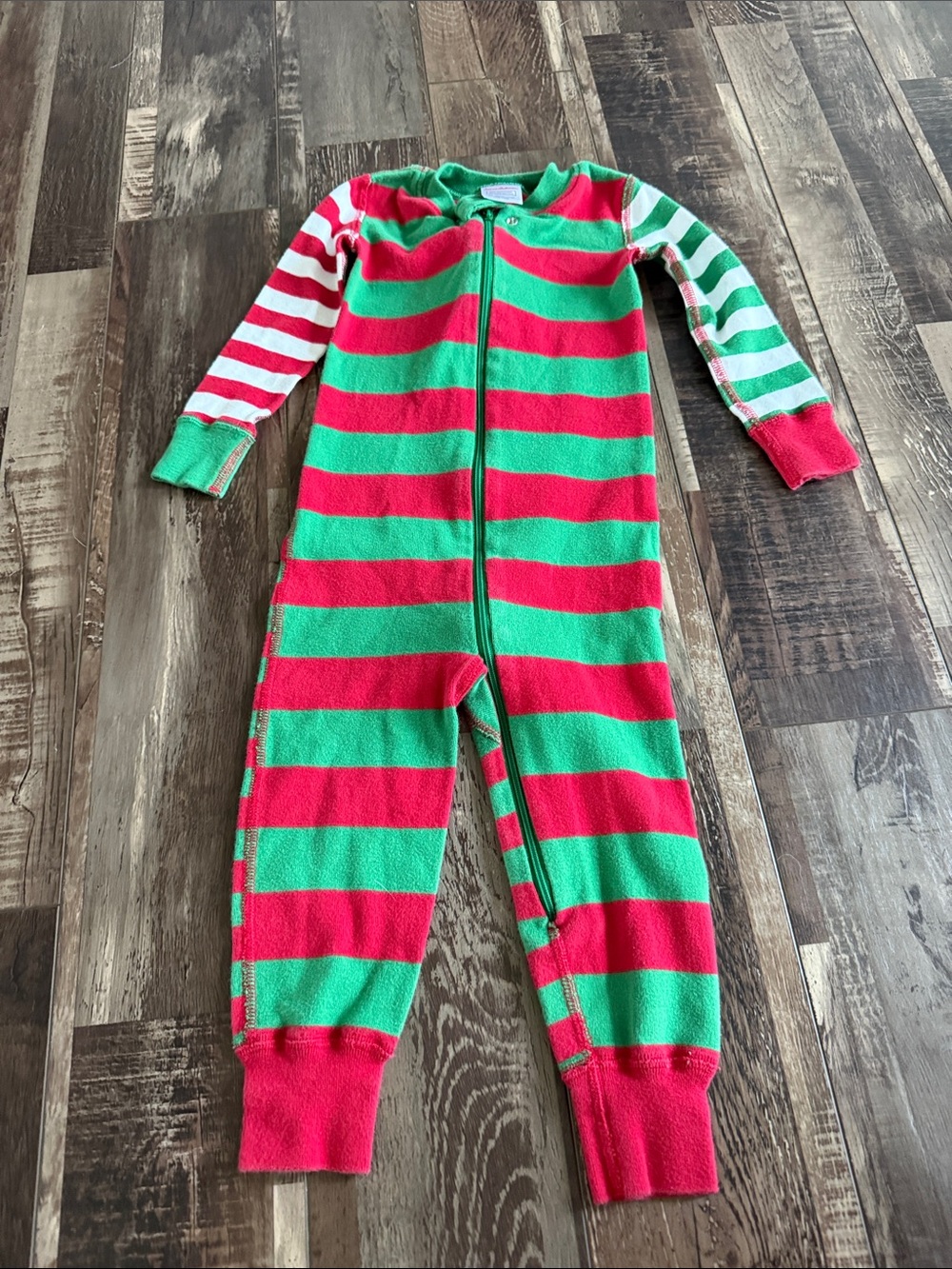 Hanna Andersson Red and Green Striped Holiday‎ Footie